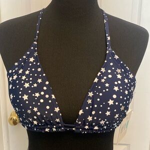 Cyn & Luca Women’s Triangle Bikini Top Navy Blue White Stars sz L NWT